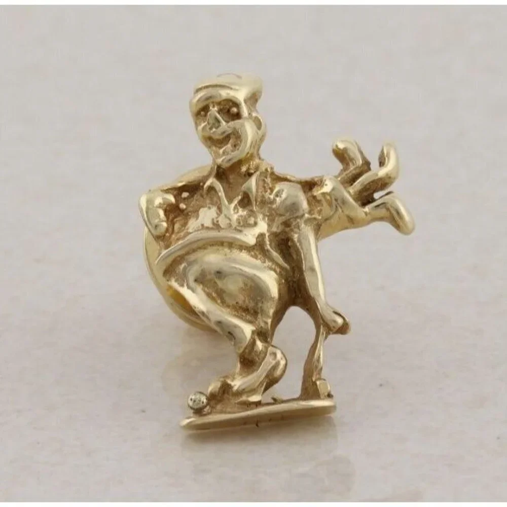 Mens 14k Yellow Gold Golf Tie Tack Lapel Pin Man Golf Bag